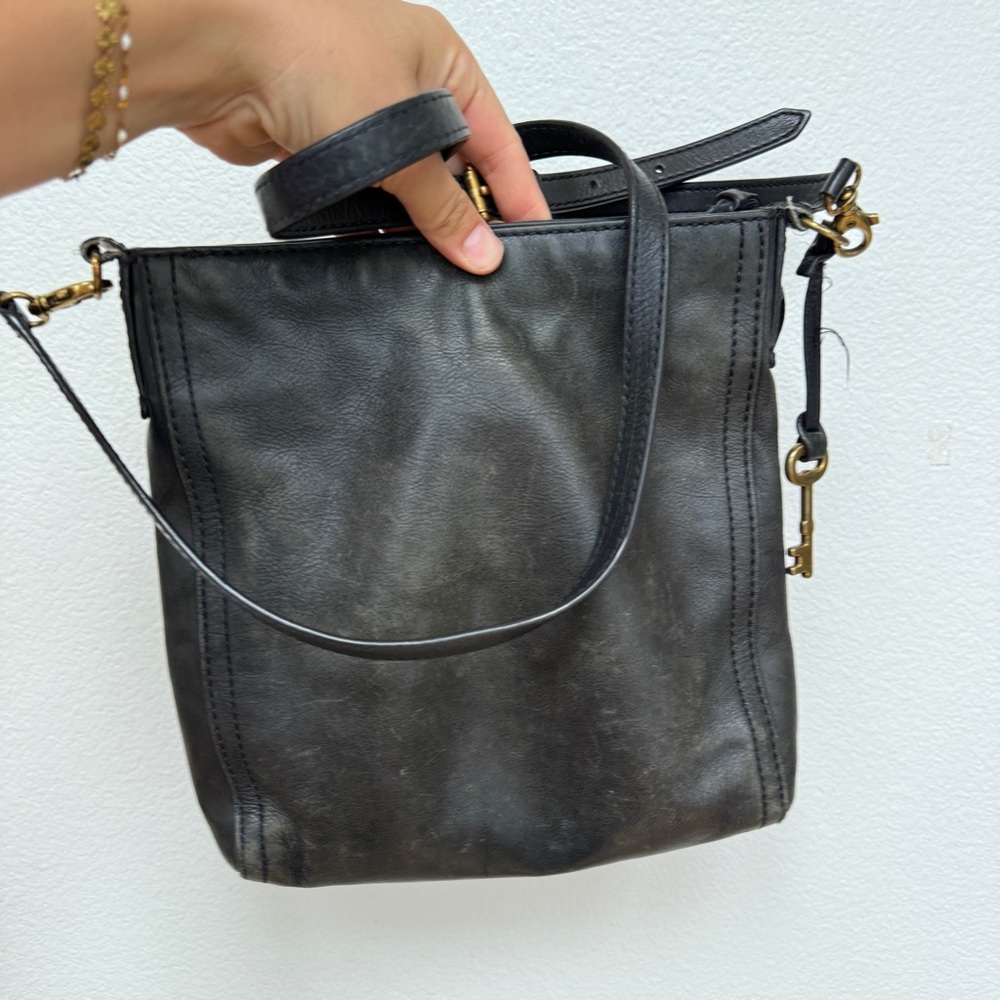Vintage Fossil Leather Crossbody Bag Black